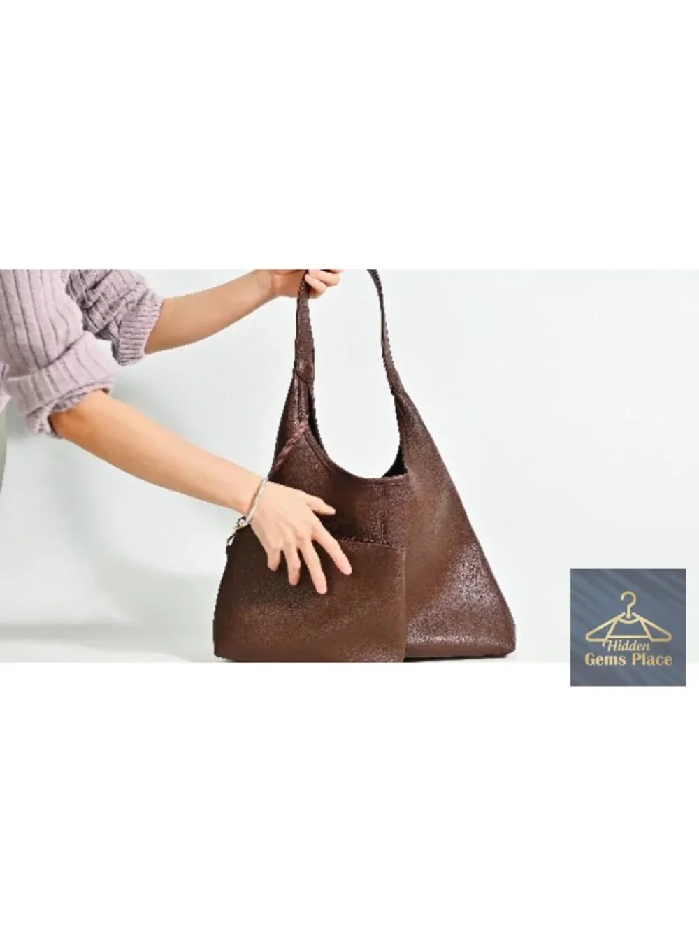 Vegan Leather Slouchy Hobo Bag with Zip Pouch and Key Leash